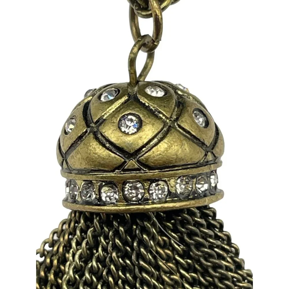 J Crew Pavé Clear Rhinestone Dome Tassel Chain Necklace‎ Gold Tone Adjustable